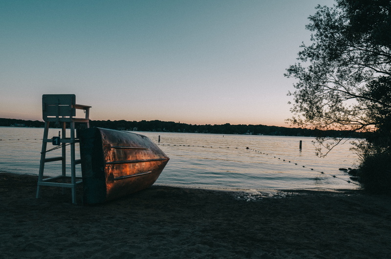 moored, scenics - nature, chill sunset, calm sunset, beach, rowboat, land, beauty in nature, lake, tranquil scene, sky, clear sky, water, lifeguard, abandoned