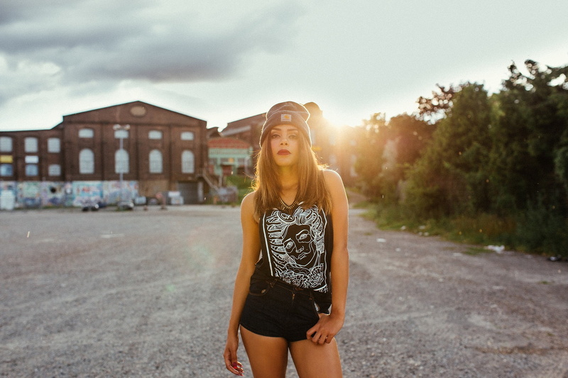 hairstyle, beauty, nature, lifestyles, beautiful woman, young adult, looking at viewer, short shorts, young women, beanie, red lipstick, women outdoors