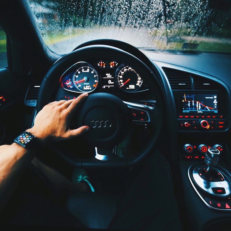 rainy, air vehicle, rainy day, control panel, outdoors, control, apple, apple watch, car interior, car, dashboard, mode of transportation, land vehicle