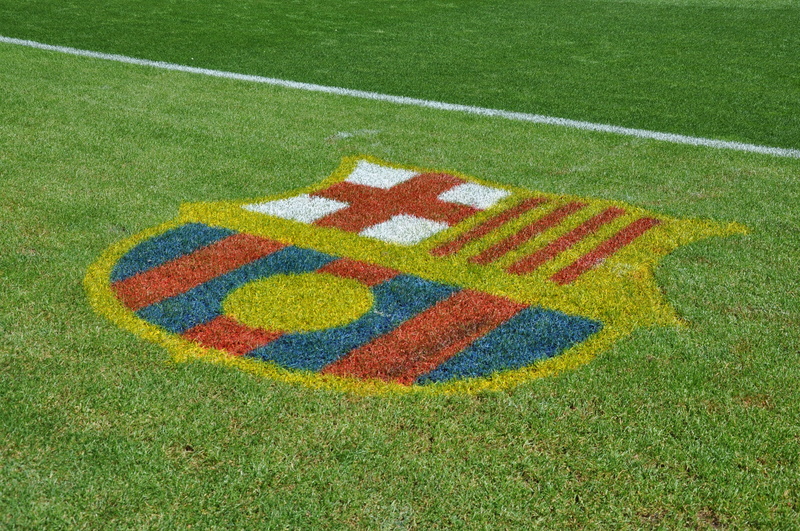western script, pattern, text, yellow, playing field, plant, safety, grass, line, green color, land, outdoors, security, barcelona, 4K, football, sport