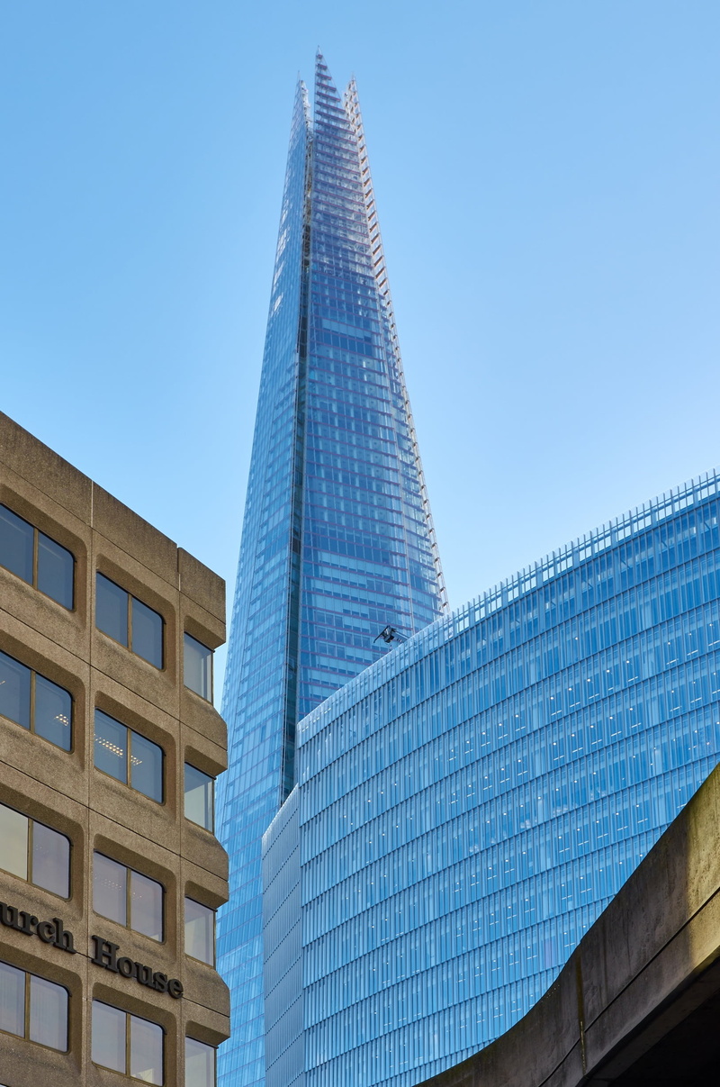 office, downtown, outdoors, landmark, the shard, capital, city, tourism, glass, places of interest, skyscraper, home, pyramid, day, modern, urban, low angle view