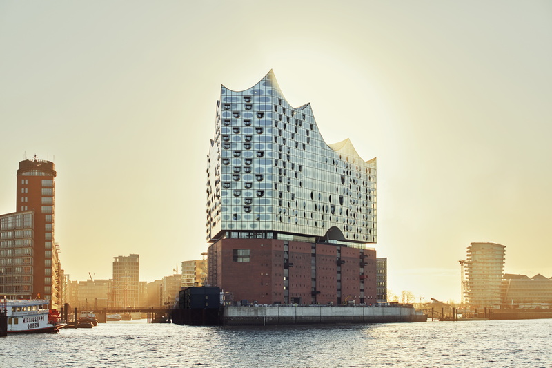 the city, river, Elbphilharmonie, Germany, facade, 8K, Hamburg, the building, Philharmonic, The Elbe Philharmonic Hall, architecture, Elba, sunset, Grasbrook