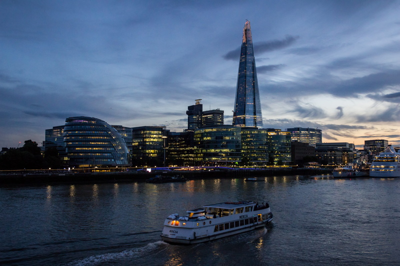 travel destinations, no people, shard, boat, sunset, building exterior, london, outdoors, evening, architecture, built structure, united kingdom, travel