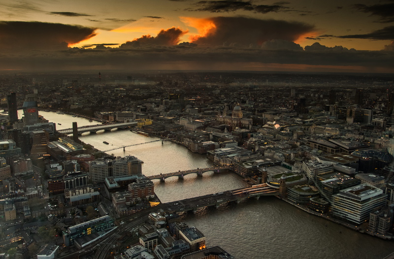 aerial view, water, bridge, view, urban, united kingdom, millenium bridge, city, sunset, travel destinations, the shard, photography, cloud, london brigde