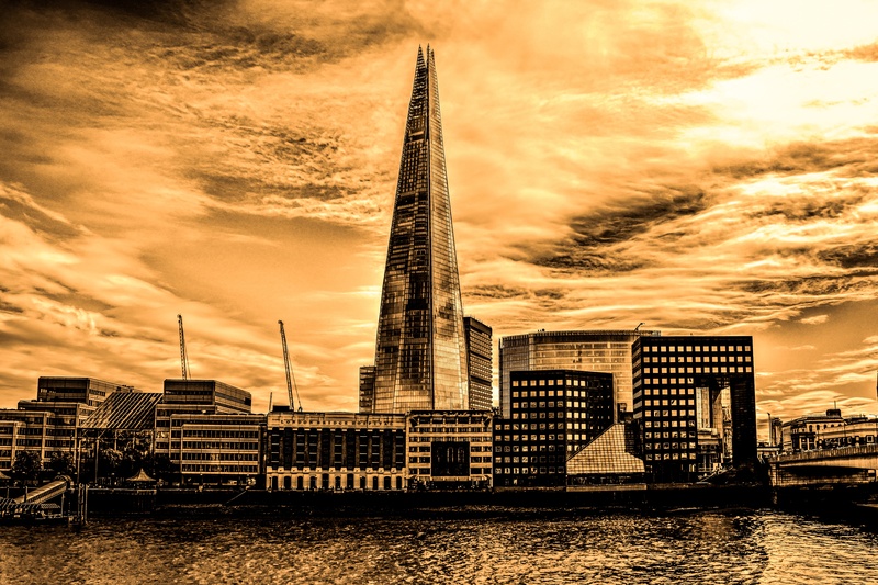 bridge, 5K, modern, spire, city, cloud - sky, exterior, tall, gray, people, body, east, england, building, kingdom, luxury, skyscraper, water, shard, business