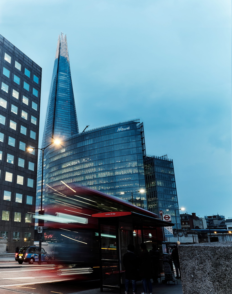 transportation, movement, nature, building, low angle view, financial district, office, london bridge, glass, sky, news, building exterior, uban, buses