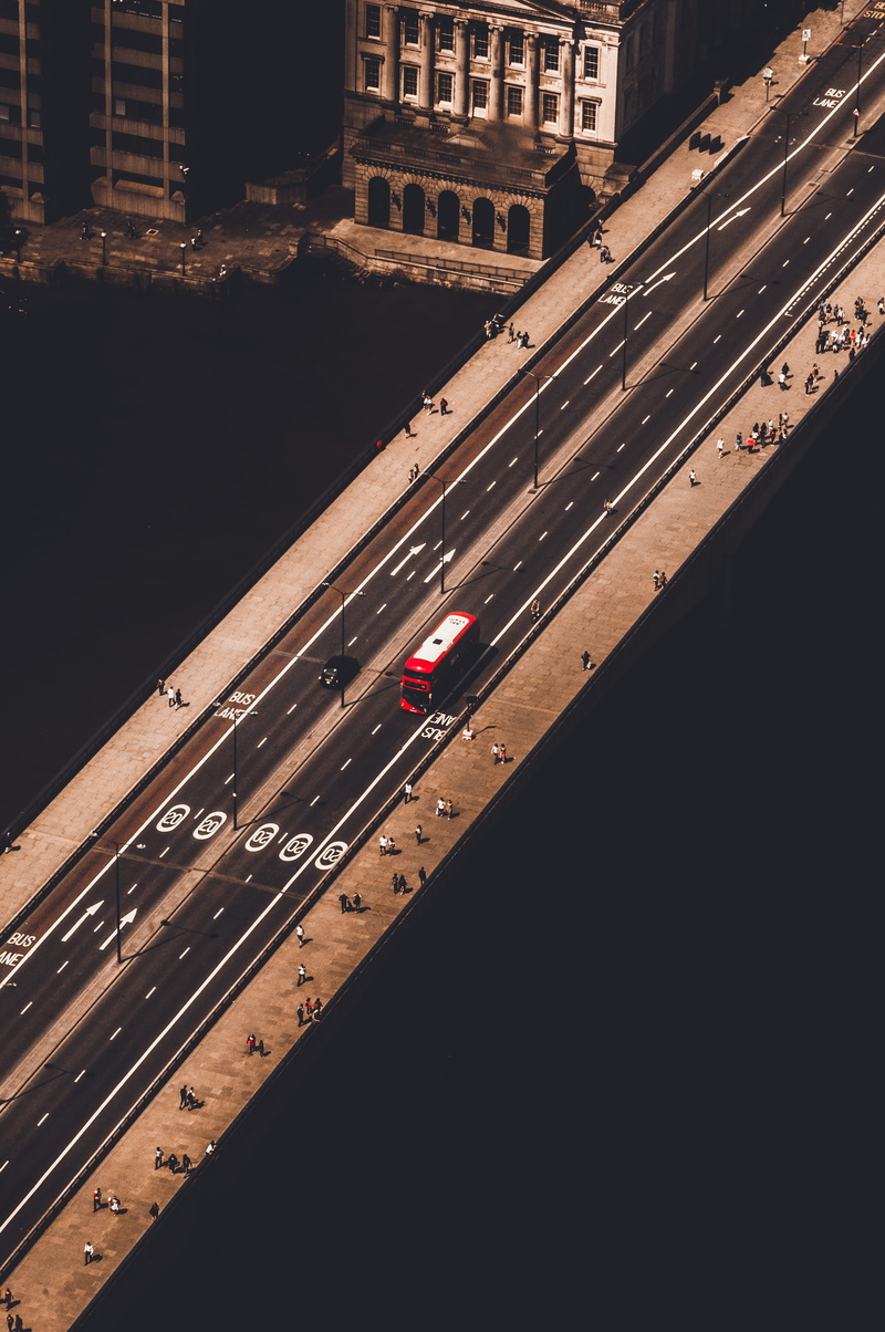 shardview, motor vehicle, perspective, building exterior, nature, river, london, street, mode of transportation, photograph, high angle view, running, 4K