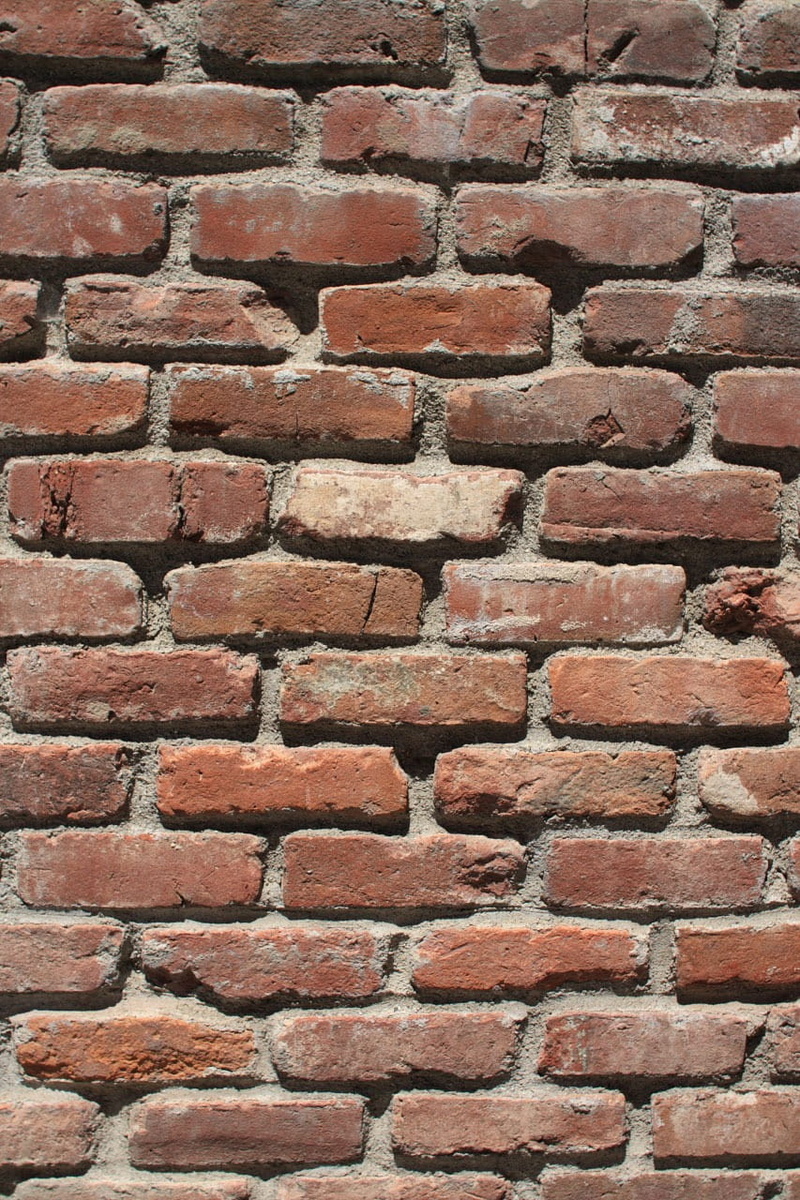 close-up, solid, background, outdoors, pattern, red, backgrounds, sunlight, building, brick, rough, wall, built structure, repetition, 720P, full frame