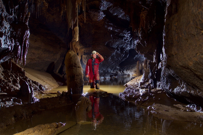 adventure, flowing water, rock formation, leisure activity, solid, lifestyles, cavers, deep, wet, activity, standing, potholing, cave, cavity, 4K, river