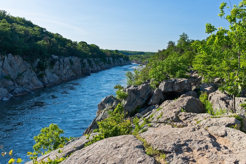 sea, billy goat trail, flowing water, tree, rocks, landscape, no people, outdoors, solid, 4K, gorge, maryland, tranquility, sky, water, nature, non-urban scene