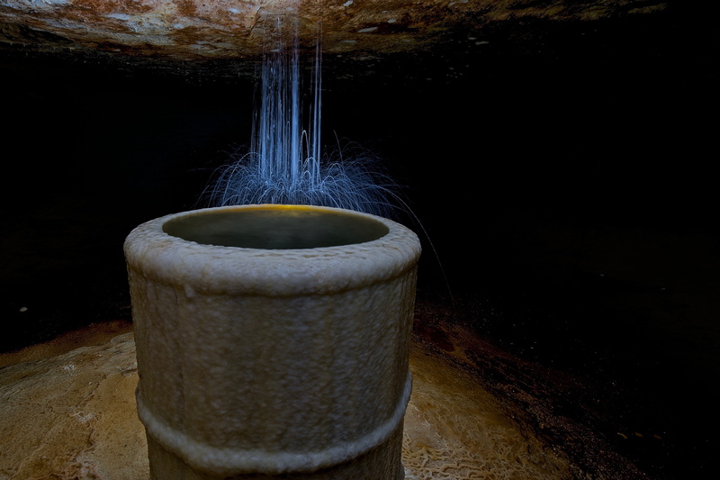 wood - material, indoors, motion, clean, household equipment, old, water, falling water, refreshment, tin, cup, underground, night, flowing, 5K, no people
