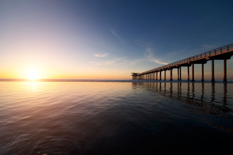 clear, sunset, architecture, tranquility, beach, daytime, sea, architectural column, cloud - sky, reflection, view, water, horizon Over Water, tranquil Scene
