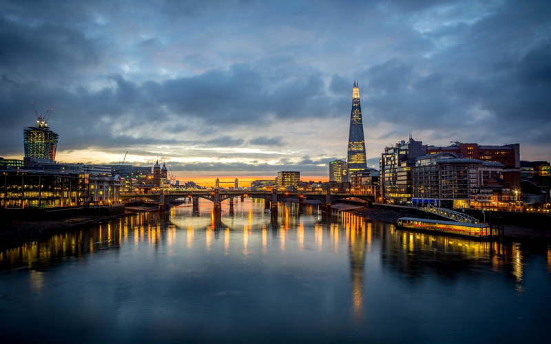 Bridge, 2K, Southwark, England, Lights, London, Thames, Skyscraper, Evening