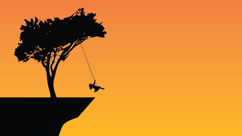 illustration, 4K, tree swing, art, tree, silhouette, girl, breakage, gap, swing