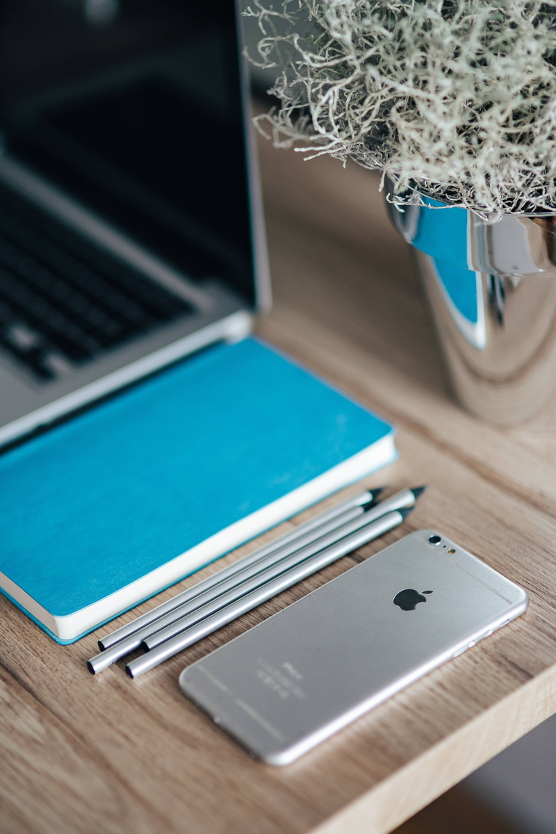 computer, laptop, communication, Apple, mobile, Silver, blue, desk, day, iPhone, focus on foreground, equipment, portable information device, wood - Material