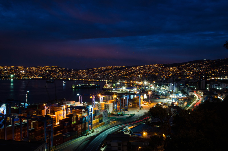 lights, city life, light, architecture, sky, nature, 4K, illuminated, Valparaiso, Night, crowded, building, cityscape, landscape, transportation, travel destinations