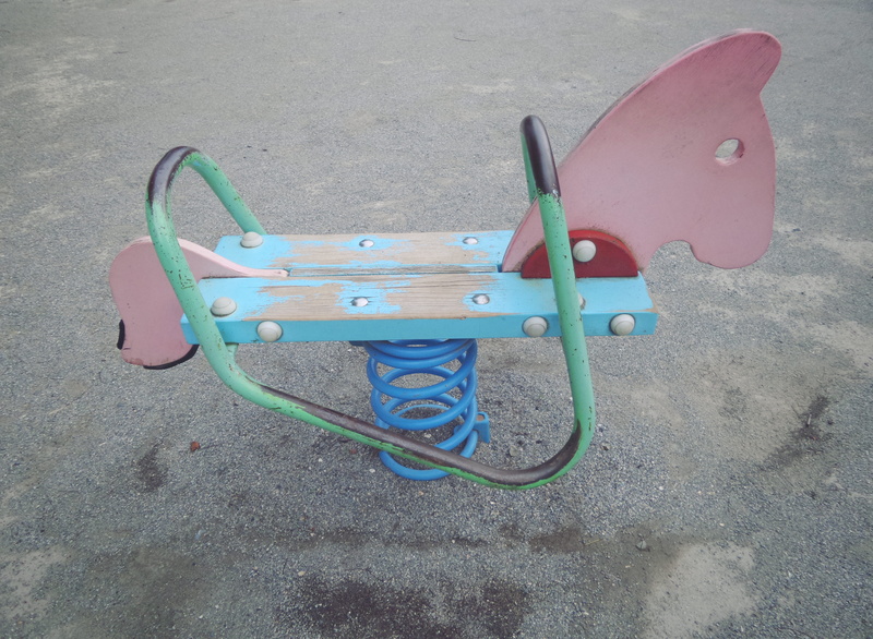 park - man made space, park, jardin, kid, day, high angle view, enfant, enfance, blue, rusty, metal, deserted, 5K, bois, absence, old, cheval, vieux, empty