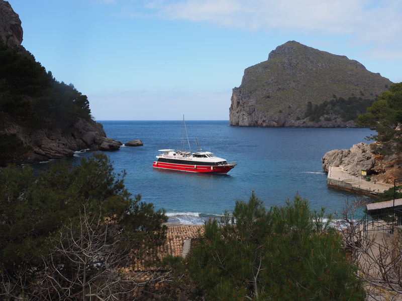 mode of transportation, ferry, serra de tramuntana, horizon, yacht, sea bay, tranquil scene, rock, platja de sa calobra, Ship, sea, land, Sa Calobra, cases de sa calobra
