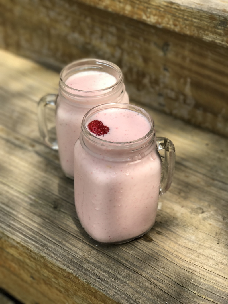jar, strawberry, food, shake, refreshment, surface, healthy, juicy, gray, smoothies, fresh, healthy eating, drink, freshness, fruit, close-up, two, wooden