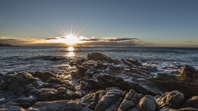 rock, horizon over water, stillness, sunset, scenics - nature, formation, tranquility, malaga, guilche, no people, 4K, blue, beauty in nature, rock - object