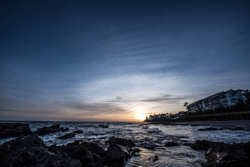 blue, scenics - nature, no people, mijas costa, beach hype, costa del sol, marina, sun, spain, sky, rock - object, dusk, andalusia, beauty in nature, cloud - sky