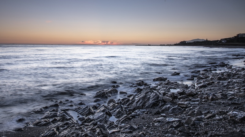 clouds, sea, water, winter, marina, beach, waves, sun, cold temperature, malaga, blue, tranquil scene, land, landscape, costa del sol, snow, motion, ice