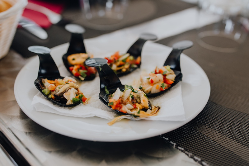 crustacean, lunch, restaurant, serving size, still life, crockery, squids, festive, plate, no people, calmari, high angle view, mussels, indoors, business