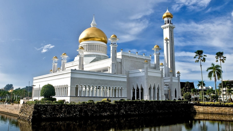 cloud - sky, Brunei, dome, plant, religion, built structure, building exterior, architectural column, the past, outdoors, Mosque, travel, Religious, nature
