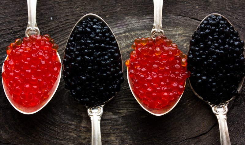4K, spoon, red, caviar, bokeh, close-up, black, four