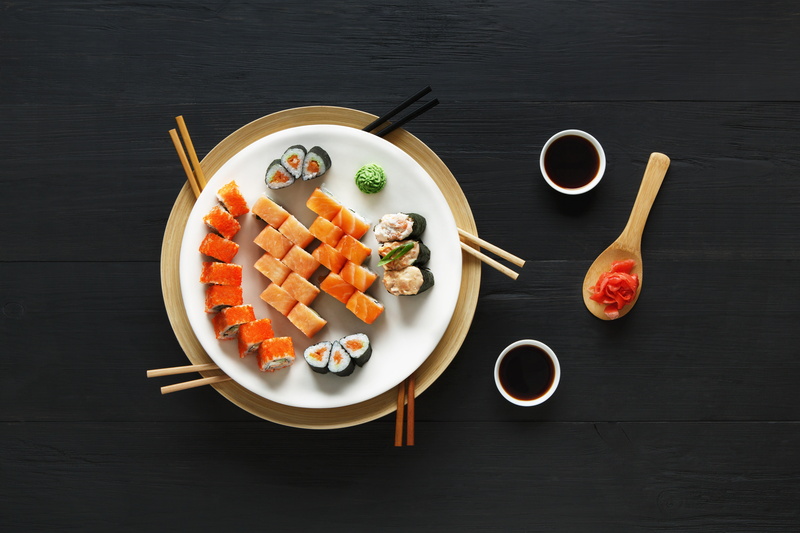 sticks, ginger, sauce, japanese food, set, sushi, rolls, 5K, wasabi