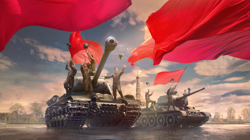 tankers, Soviet, banners, area, figure, World of Tanks, art, 4K, red, glee, tanks, WOT