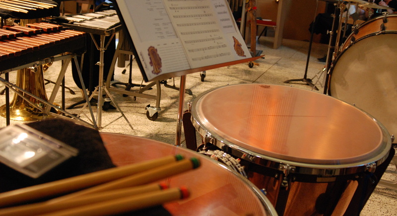 drum kit, sheet music, indoors, recording studio, drumstick, 4K, sheet, orchestra, rock music, drum, timpani, cymbal, stage, musical equipment, performance