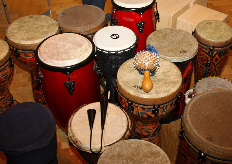 no people, focus on foreground, high angle view, djembe, percussion instrument, bell, drums, cymbal, drum - percussion instrument, drum, cajon, musical instrument