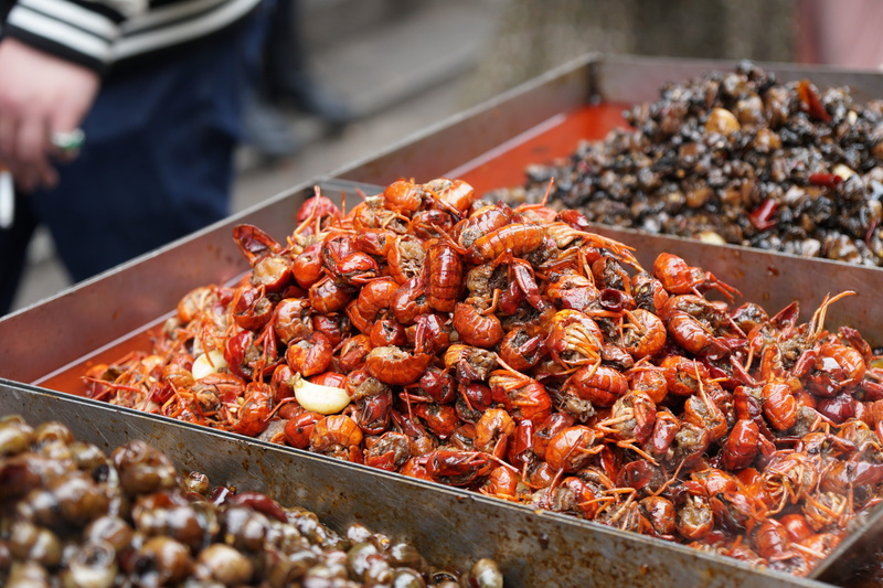 Crayfish, for sale, food, seafood, market, close-up, Gourmet, day, Wuhan, food and drink, wellbeing, abundance, business, container, one person, insect
