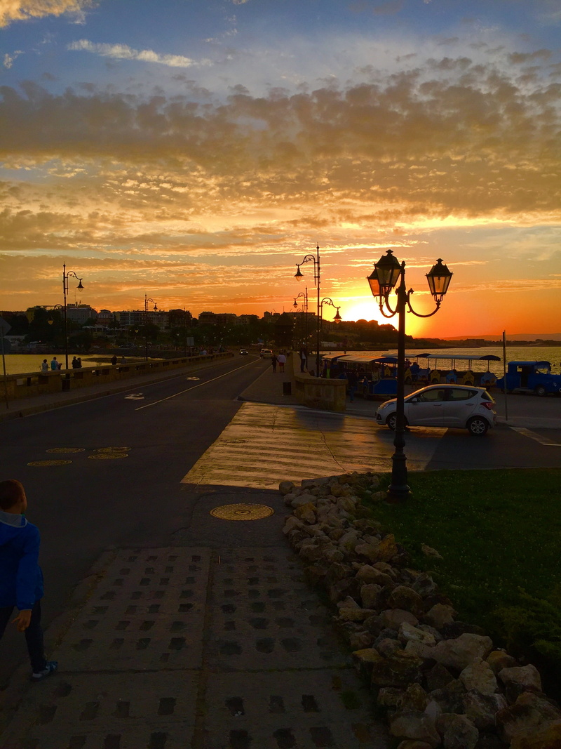bulgaria, sunset, transportation, sky, real people, orange color, street, incidental people, water, land vehicle, city, nature, cloud - sky, 2K, mode of transportation
