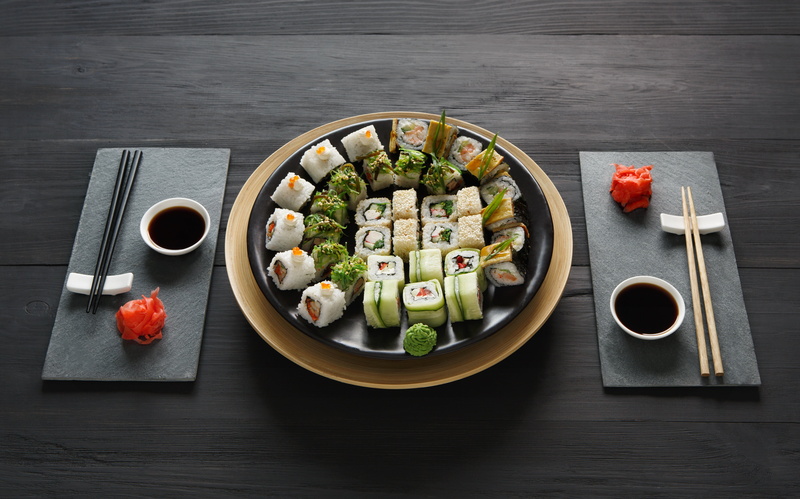 5K, sauce, set, japanese food, wasabi, sushi, ginger, sticks, rolls