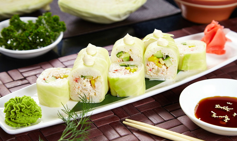 sauce, rolls, wasabi, vegetarian, sushi, 1080P, cabbage, filling