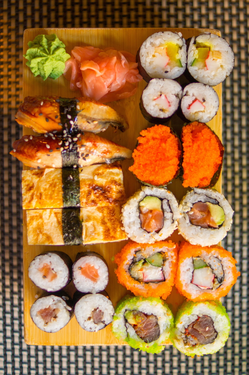 indoors, directly above, ginger, food, sushi, japanese, rice, healthy, japanese food, lunch, wellbeing, 4K, asian food, large group of objects, ready-to-eat