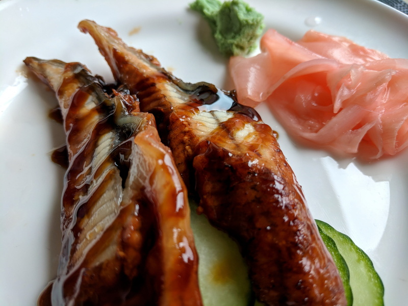 still life, healthy eating, bacon, temptation, ginger, sushi, no people, meat, high angle view, meal, pork, unagi, indoors, focus on foreground, dinner