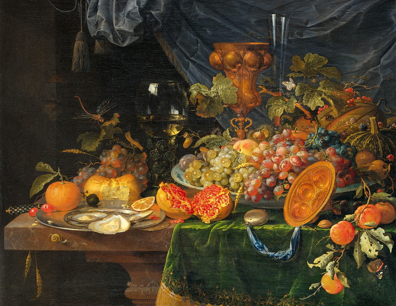 canvas, Still life with Fruit and Oysters, picture, Abraham Mignon, 1080P, oil