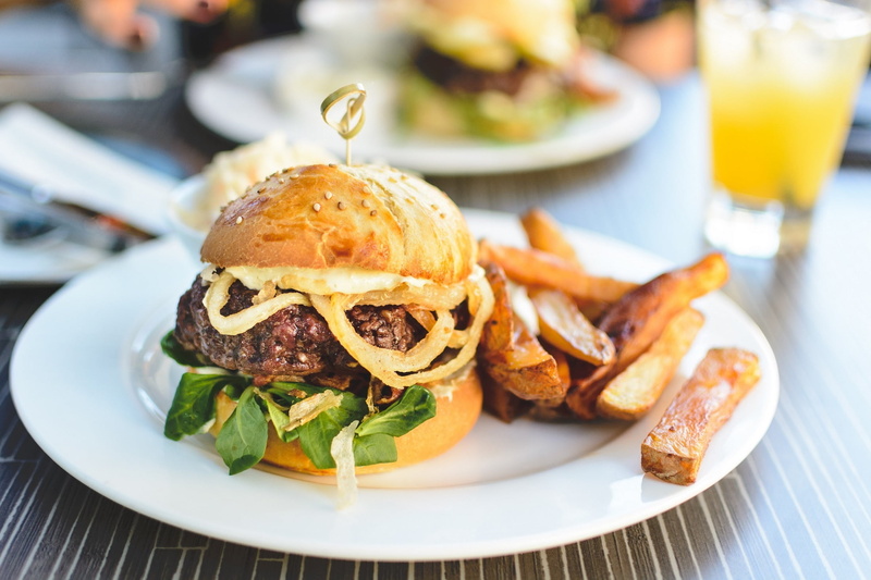burger, sesame, meat, beef, platter, lettuce, snack, pickle, focus on foreground, temptation, gourmet, fries, freshness, business, garnish, bun, table
