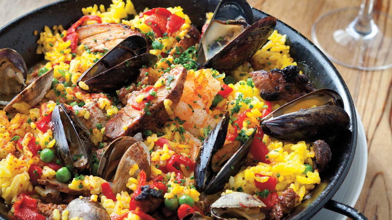 1080P, paella, marisco, mejillones, arroz, langostinos
