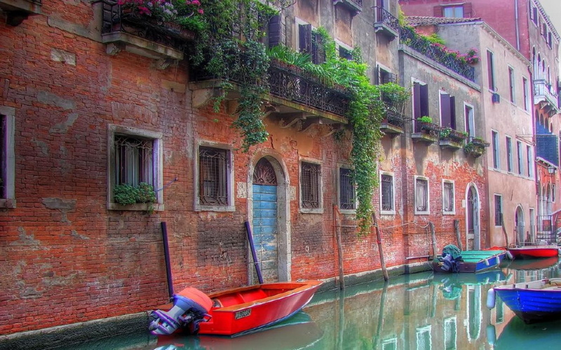 canal, boats, vine, nature and landscapes, city, calm, 1080P, clam, venice