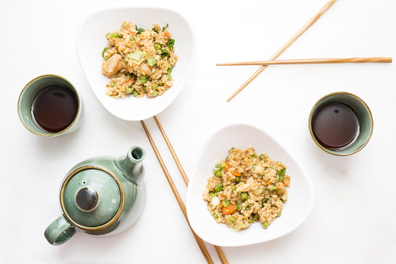 cup, plate, chopsticks, condiment, tea cup, sauce, tea, chinese food, meal, fried rice, united states, soy sauce, crockery, dinner, food, indoors, food and drink