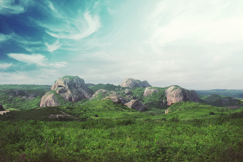 rock - Object, grass, plant, tranquility, mountain range, surrounded, formation, Nature Photography, green, gray, cloud - Sky, mountains, travel destinations