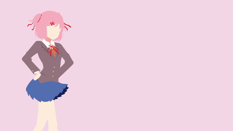 pink background, Doki Doki Literature Club, copy space, one person, obscured face, Natsuki, pink color, young adult, studio shot, side view, 2K, colored background