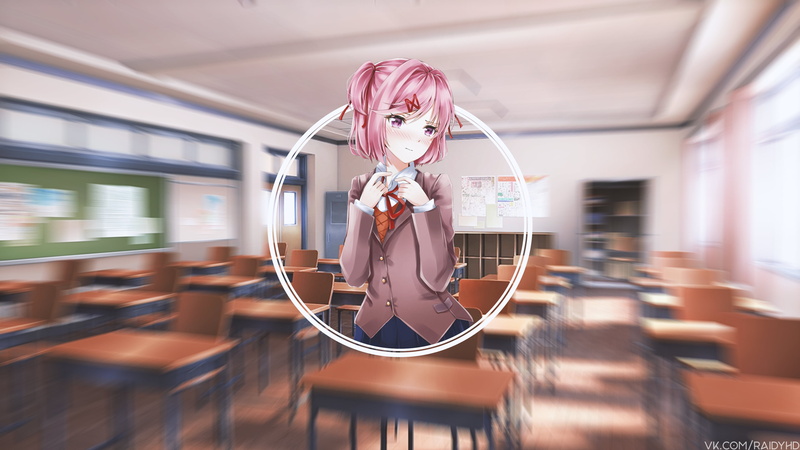 picture-in-picture, anime, anime girls, 4K, Natsuki (Doki Doki Literature Club)