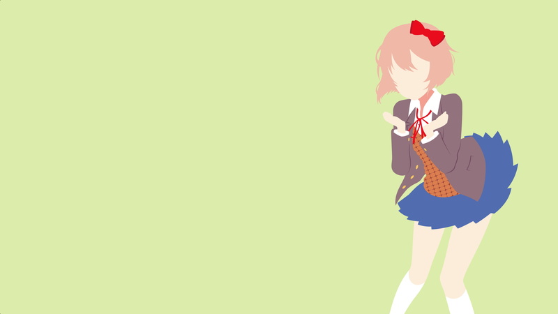 studio shot, women, representation, teenager, green color, 2K, adult, emotion, standing, Sayori (Doki Doki Literature Club), string instrument, colored background