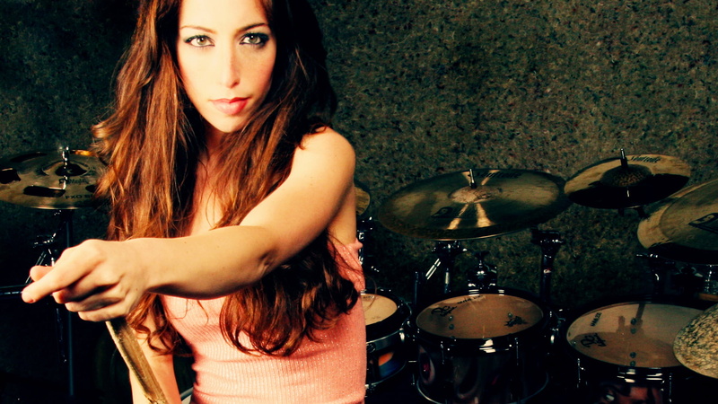 long hair, indoors, drums, hair, Meytal Cohen, lifestyles, one person, beautiful woman, music, young adult, looking at camera, musical instrument, drum kit