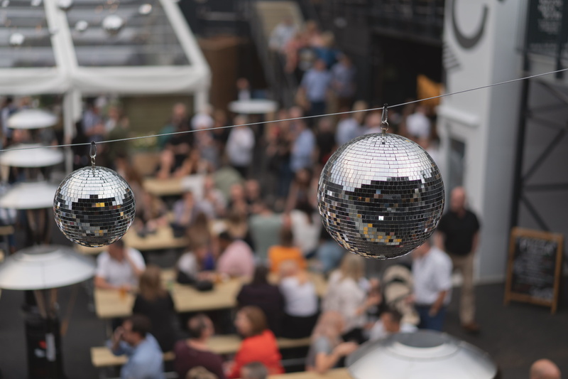 ball, bar, eating, string, disco ball, business, urban, street food, shallow, stack, people, modern, hanging, night out, 5K, urban Scene, hanging out